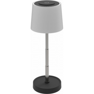 Lâmpada de mesa recarregável para exterior, LED dimerizável, 2W/5V, IP44, 1200 mAh, cinzenta