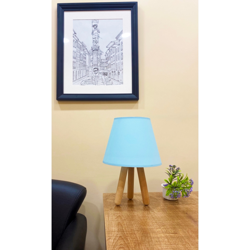 Lâmpada de mesa WOOD 1xE27/60W/230V AZUL