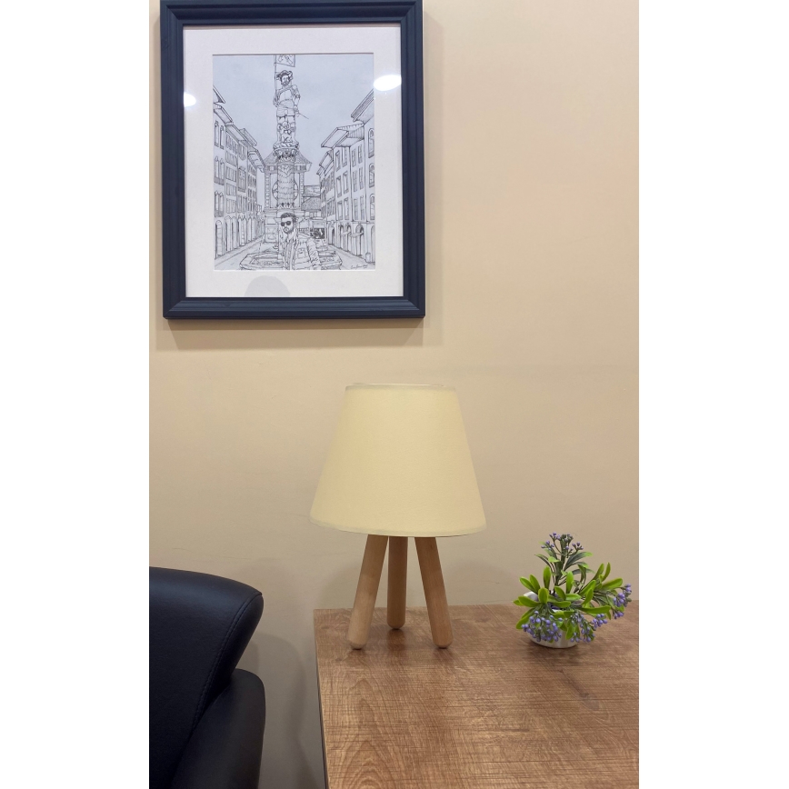 Lâmpada de mesa WOOD 1xE27/60W/230V creme