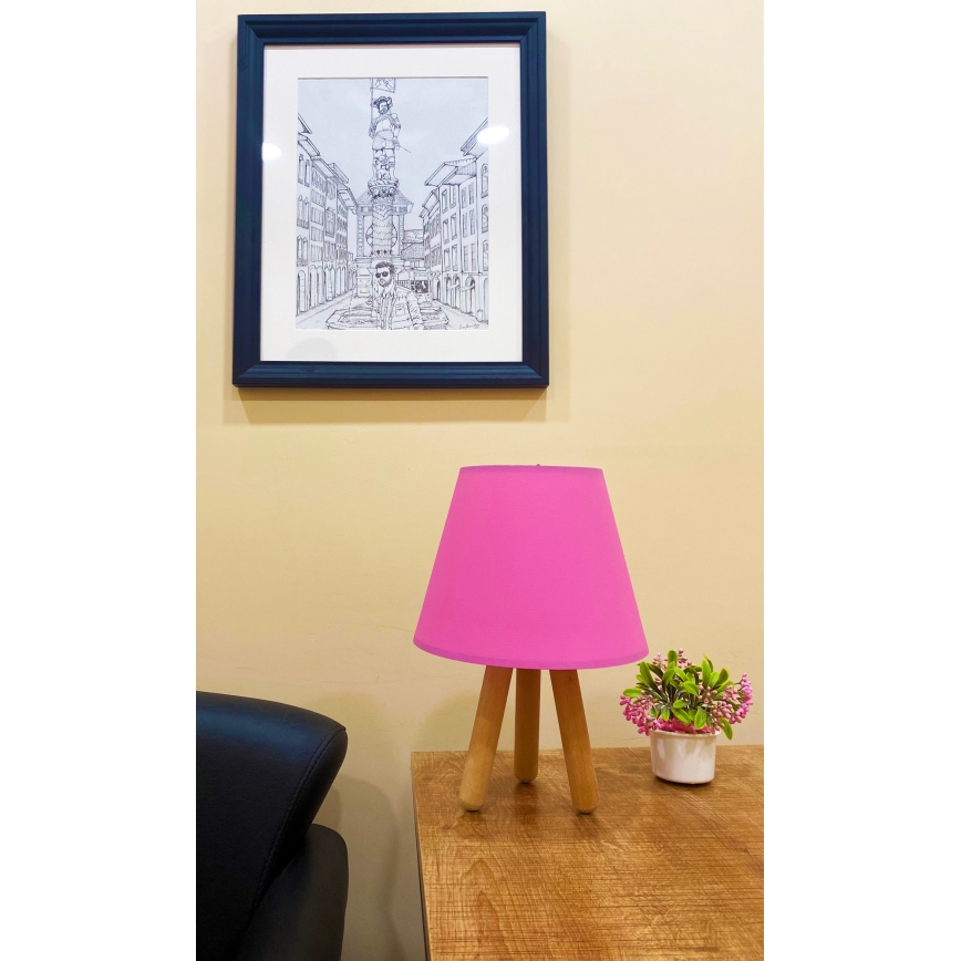 Lâmpada de mesa WOOD 1xE27/60W/230V rosa