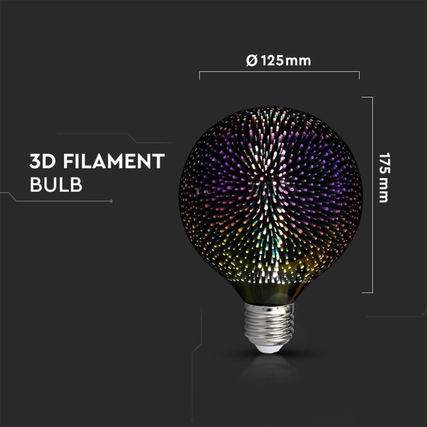 Lâmpada decorativa LED 3D FILAMENT G125 E27/4W/230V 3000K