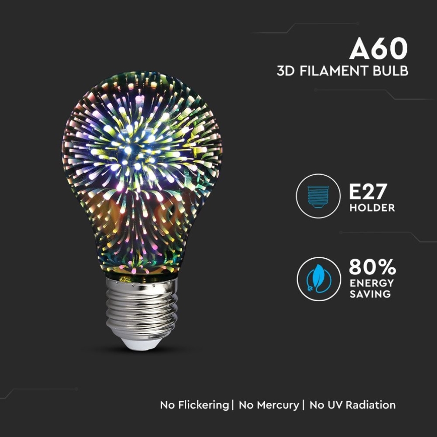 Lâmpada decorativa LED 3D FILAMENTO A60 E27/3W/230V 3000K