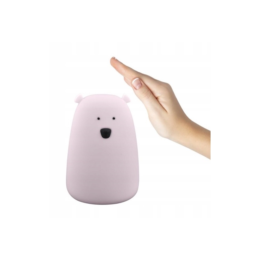 Lâmpada de toque infantil LED RGB URSO LED/0,8W/5V rosa + USB