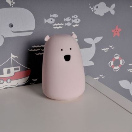 Lâmpada de toque infantil LED RGB URSO LED/0,8W/5V rosa + USB
