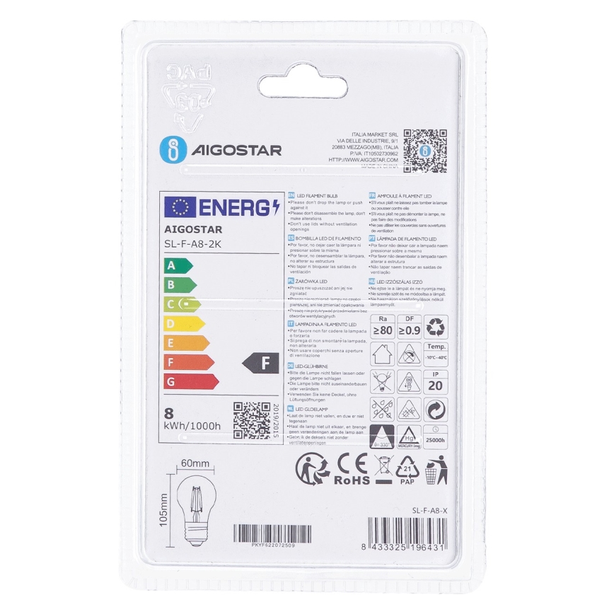 Lâmpada LED A60 E27/8W/230V 2200K - Aigostar