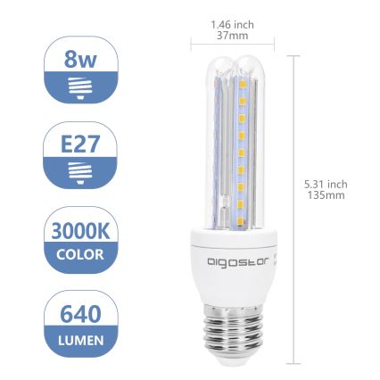 Lâmpada LED B5 E27/8W/230V 3000K - Aigostar