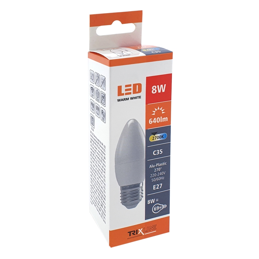 Lâmpada LED C35 E27/8W/230V 2700K