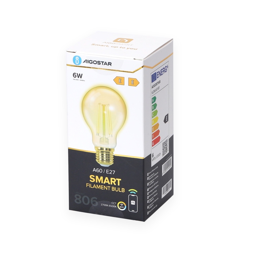 Lâmpada LED com regulação A60 E27/6W/230V 2700-6500K Wi-Fi - Aigostar