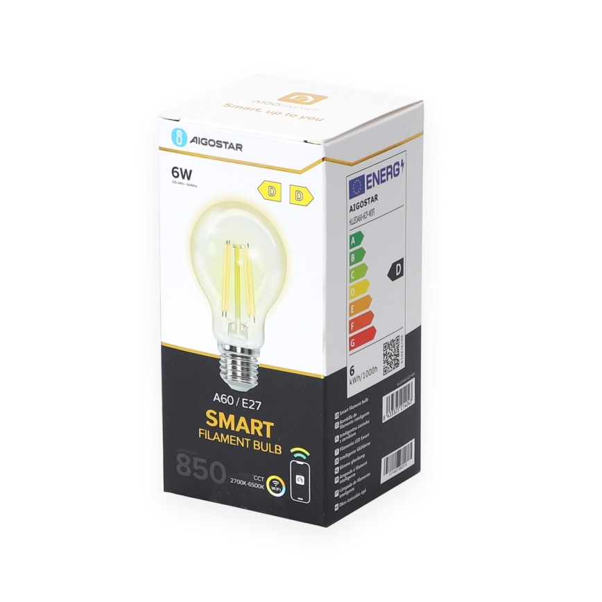 Lâmpada LED com regulação A60 E27/6W/230V 2700-6500K Wi-Fi - Aigostar