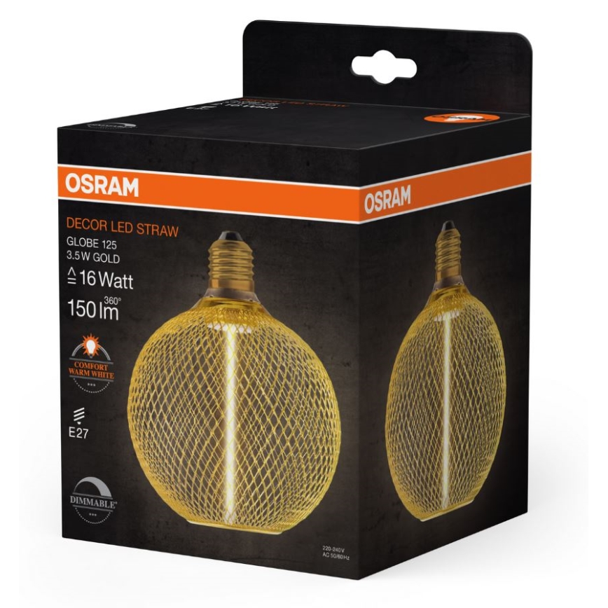 Lâmpada LED com regulação DECOR  FILAMENT G125 E27/3,5W/230V 1800K dourado - Osram