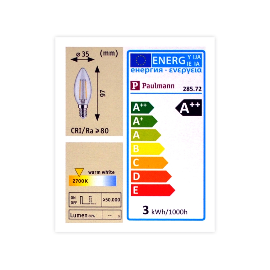Lâmpada LED com regulação E14/2,5W/230V 2700K - Paulmann 28572
