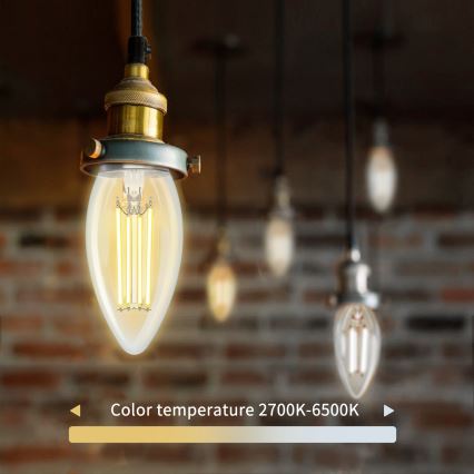 Lâmpada LED com regulação FILAMENT C35 E27/4,5W/230V 2700-6500K Wi-Fi - Aigostar