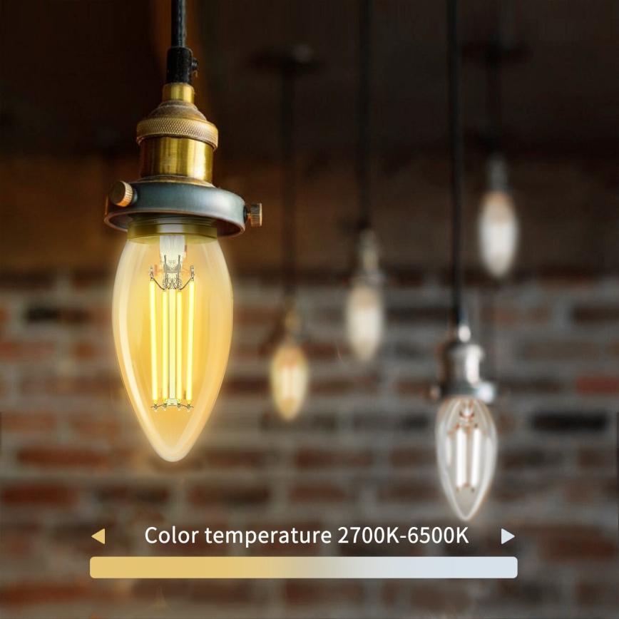 Lâmpada LED com regulação FILAMENT C35 E27/4,5W/230V 2700-6500K Wi-Fi - Aigostar