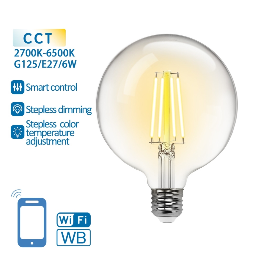 Lâmpada LED com regulação FILAMENT G125 E27/6W/230V 2700-6500K Wi-Fi - Aigostar