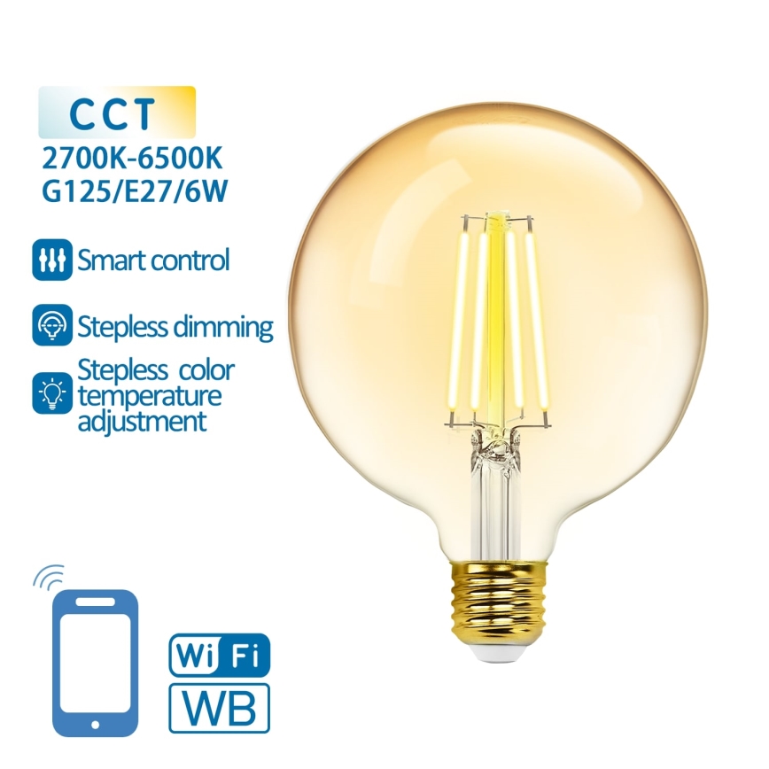 Lâmpada LED com regulação FILAMENT G125 E27/6W/230V 2700-6500K Wi-Fi - Aigostar