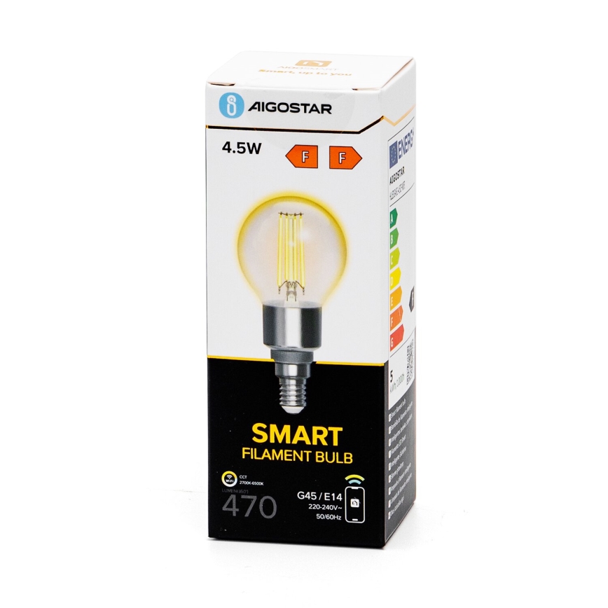 Lâmpada LED com regulação FILAMENT G45 E14/4,5W/230V 2700-6500K Wi-Fi - Aigostar