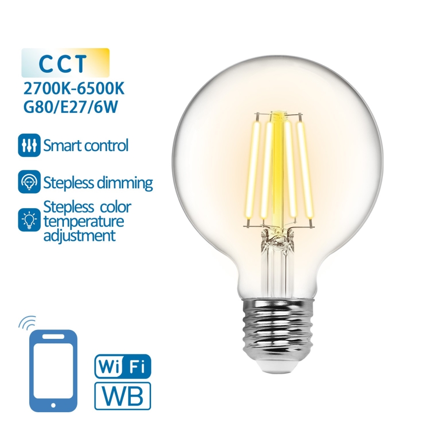 Lâmpada LED com regulação FILAMENT G80 E27/6W/230V 2700-6500K Wi-Fi - Aigostar