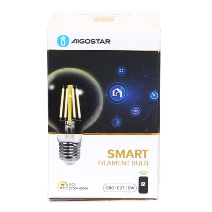 Lâmpada LED com regulação FILAMENT G80 E27/6W/230V 2700-6500K Wi-Fi - Aigostar
