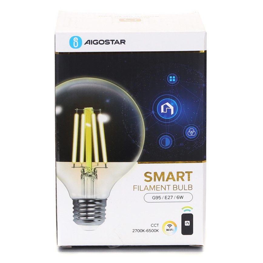 Lâmpada LED com regulação FILAMENT G95 E27/6W/230V 2700-6500K Wi-Fi - Aigostar