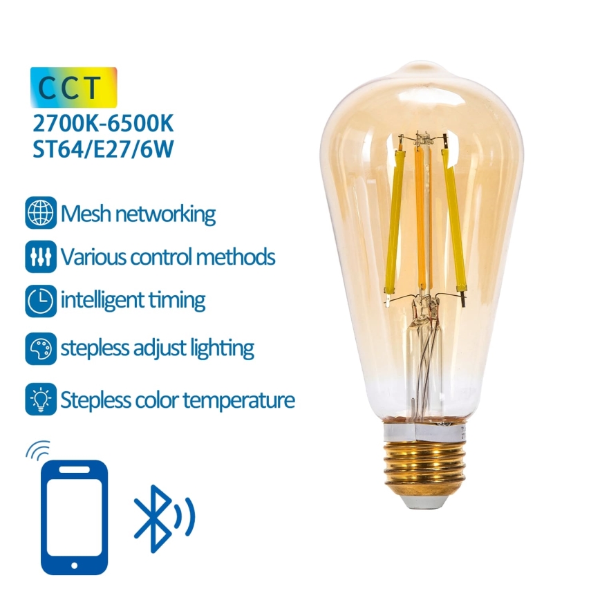 Lâmpada LED com regulação FILAMENT MESH Inteligente ST64 E27/6W/230V 2700-6500K - Aigostar