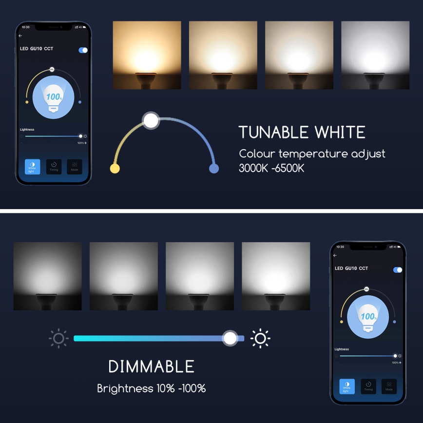 Lâmpada LED com regulação GU10/5W/230V 3000-6500K Wi-Fi - Aigostar