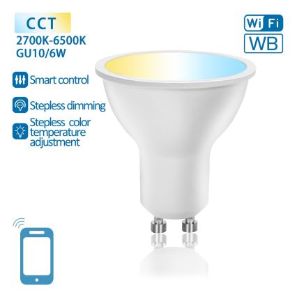 Lâmpada LED com regulação GU10/6W/230V 2700-6500K Wi-Fi - Aigostar