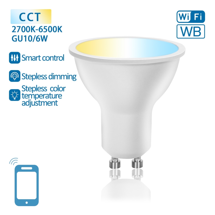 Lâmpada LED com regulação GU10/6W/230V 2700-6500K Wi-Fi - Aigostar