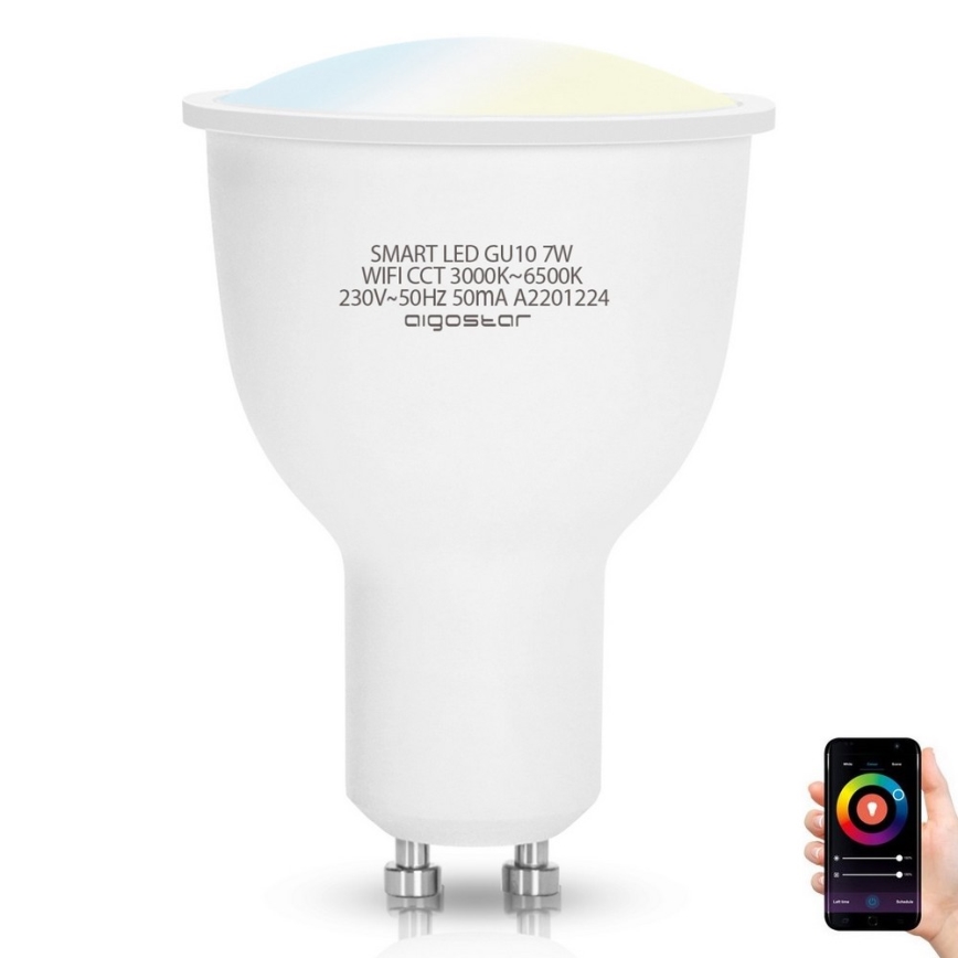 Lâmpada LED com regulação GU10/7W/230V 3000-6500K Wi-Fi - Aigostar