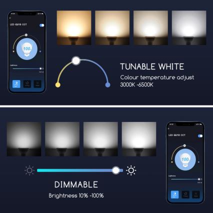 Lâmpada LED com regulação GU10/7W/230V 3000-6500K Wi-Fi - Aigostar