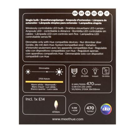 Lâmpada LED com regulação Hue WHITE E14/5,5W/230V 2700K
