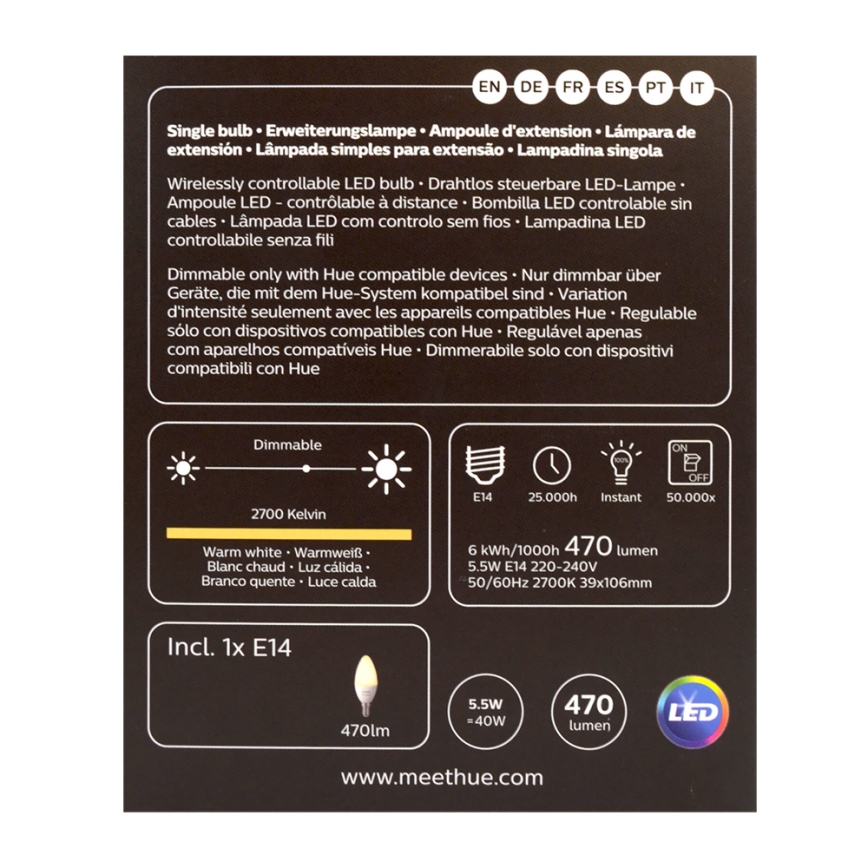 Lâmpada LED com regulação Hue WHITE E14/5,5W/230V 2700K