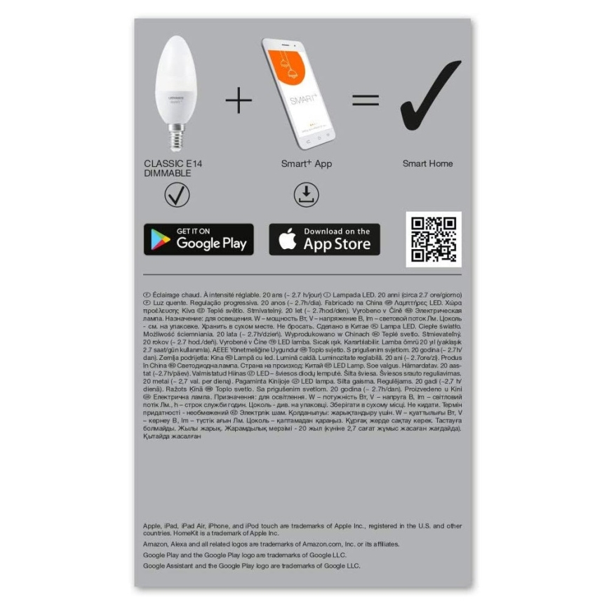 Lâmpada LED com regulação INTELIGENTE+ E14/5W/230V 2700K Wi-Fi - Ledvance