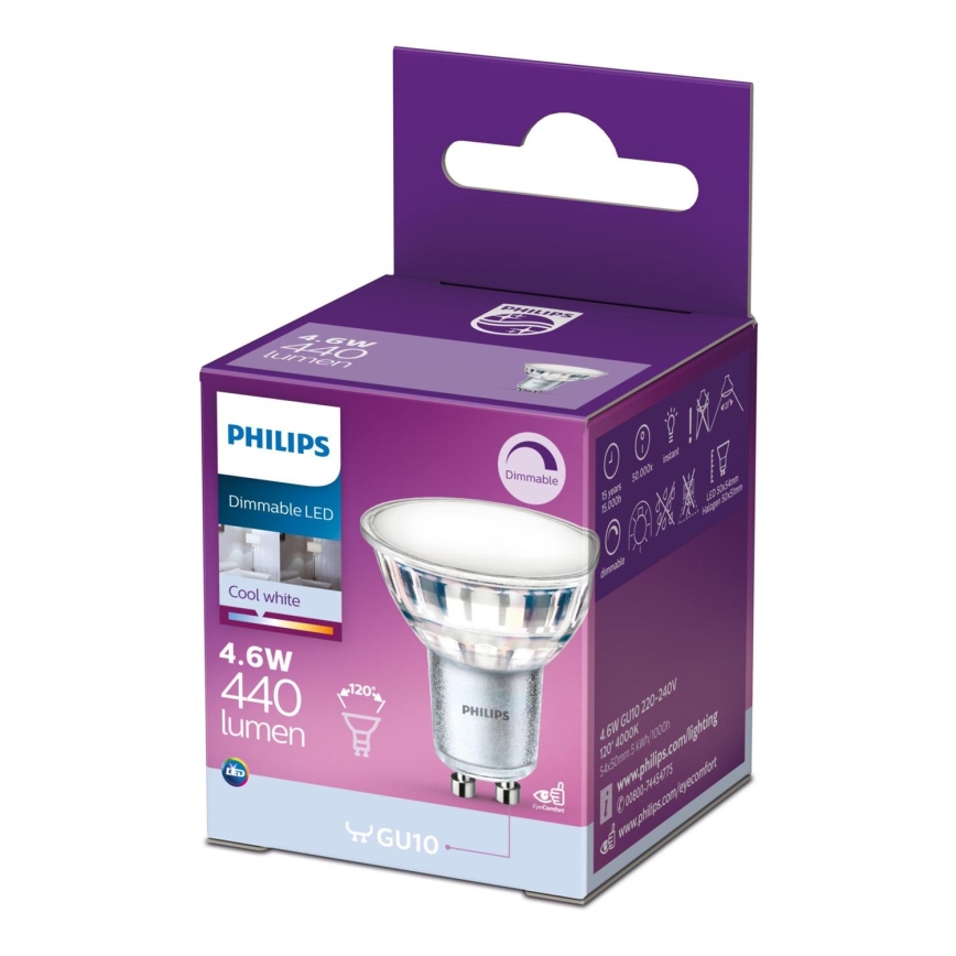 Lâmpada LED com regulação Philips GU10/4,6W/230V 4000K