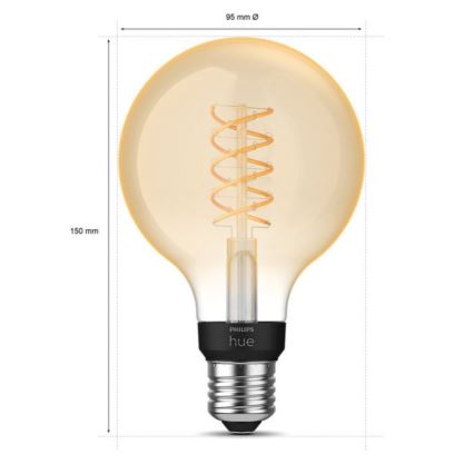 Lâmpada LED com regulação Philips Hue WHITE FILAMENT G93 E27/7,2W/230V 2100K