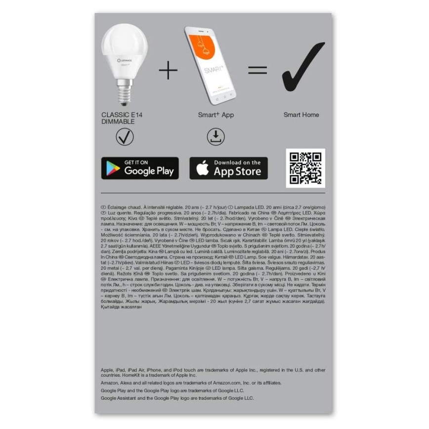 Lâmpada LED com regulação SMART + E14/5W/230V 2700K Wi-Fi - Ledvance