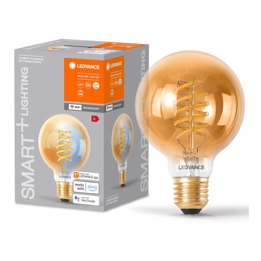 Lâmpada LED com regulação SMART+ FILAMENT GLOBE G80 E27/8W/230V 2200-5000K Wi-Fi - Ledvance