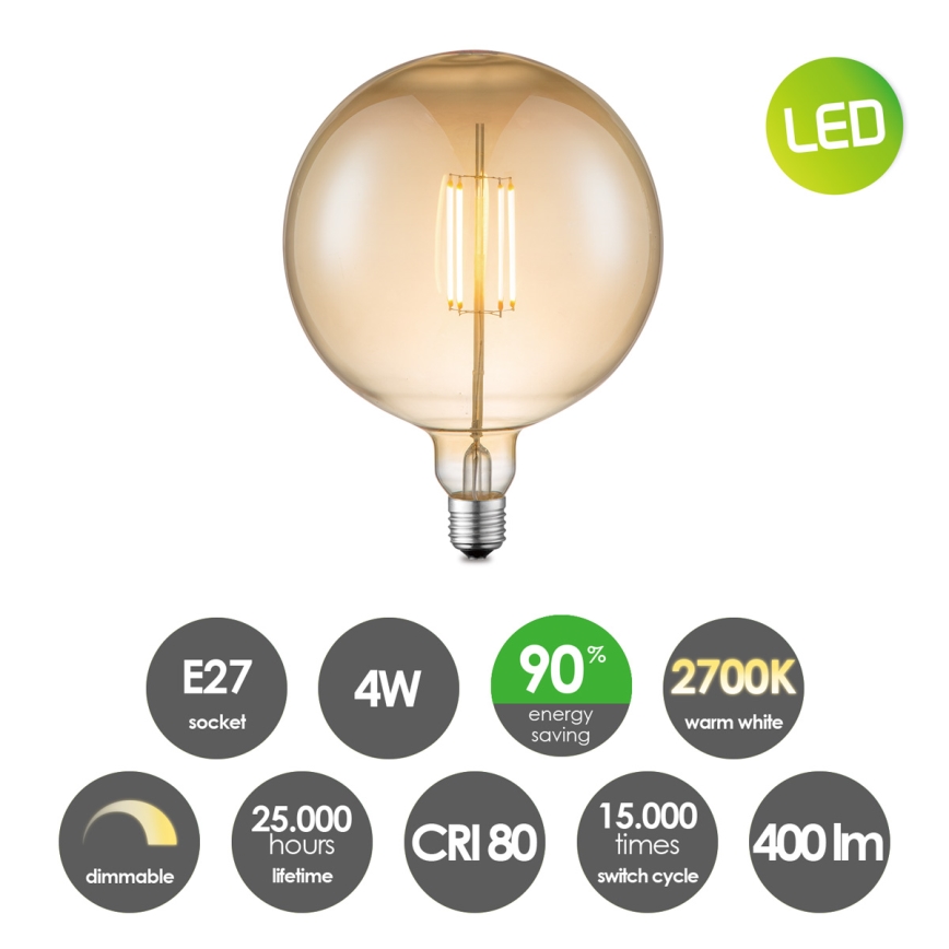 Lâmpada LED com regulação VINTAGE EDISON G180 E27/4W/230V 2700K