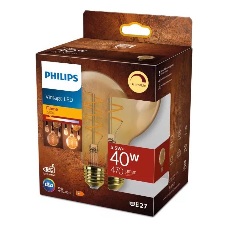 Lâmpada LED com regulação VINTAGE Philips G95 E27/5,5W/230V 2200K