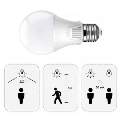 Lâmpada LED com sensor E27/9W/230V 6500K