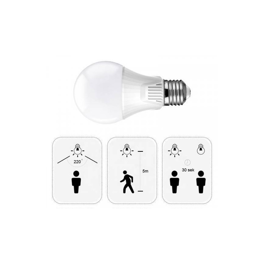 Lâmpada LED com sensor E27/9W/230V 6500K
