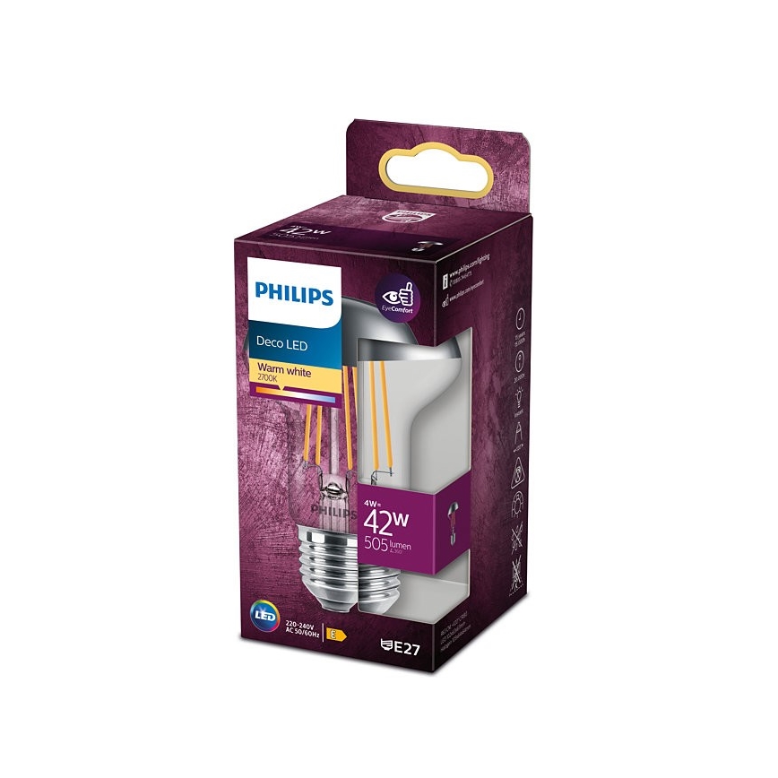 Lâmpada LED com um casquilho esférico espelhado Philips DECO E27/4W/230V 2700K