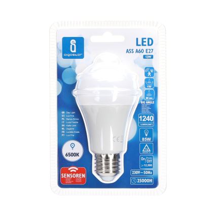 Lâmpada LED com um sensor de crepúsculo e movimento A60 E27/12W/230V 6500K - Aigostar