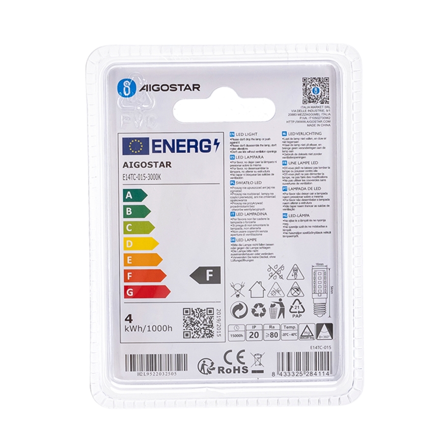 Lâmpada LED E14/3,5W/230V 3000K - Aigostar