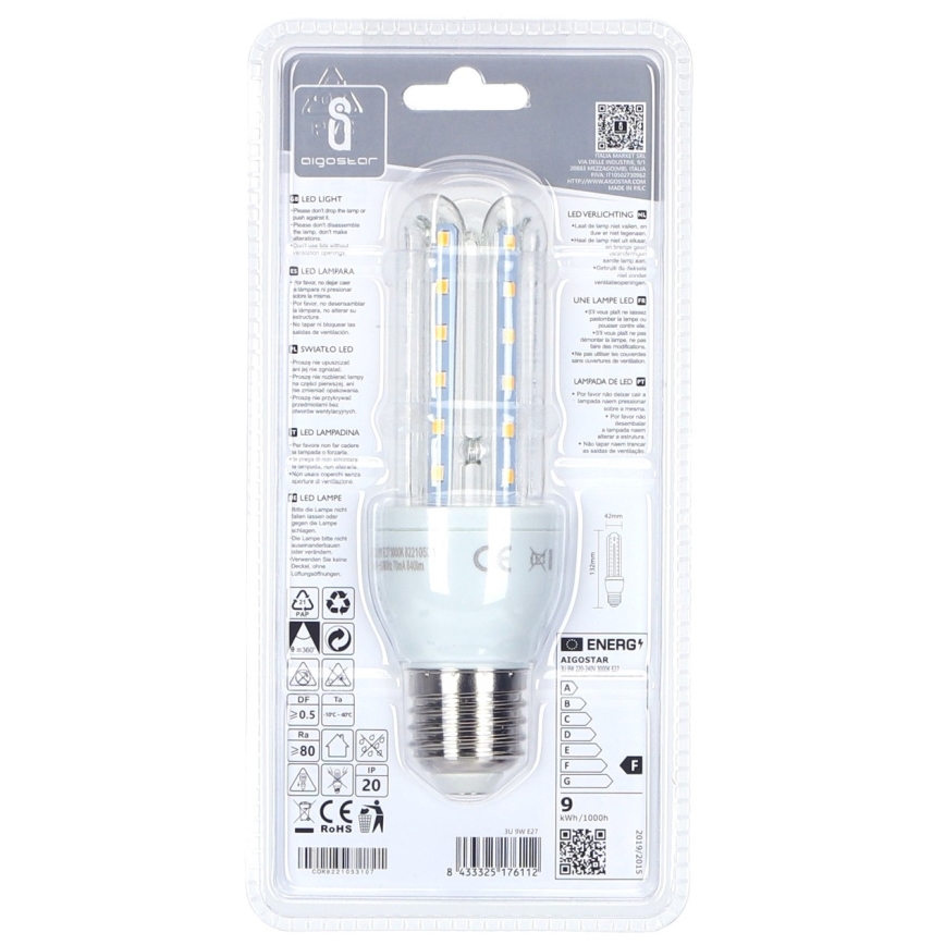 Lâmpada LED E27/9W/230V 3000K - Aigostar