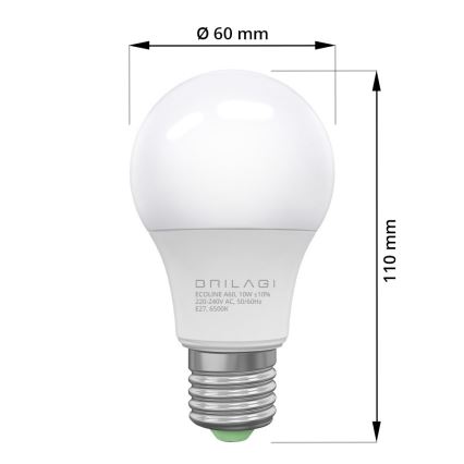 Lâmpada LED ECOLINE A60 E27/10W/230V 6500K - Brilagi