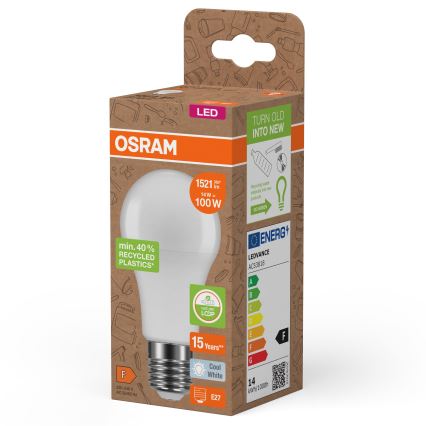 Lâmpada LED fabricada em plástico reciclado A100 E27/14W/230V 4000K - Osram
