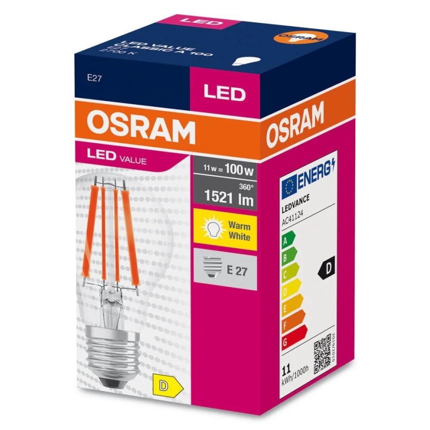 Lâmpada LED FILAMENT A100 E27/11W/230V 2700K - Osram