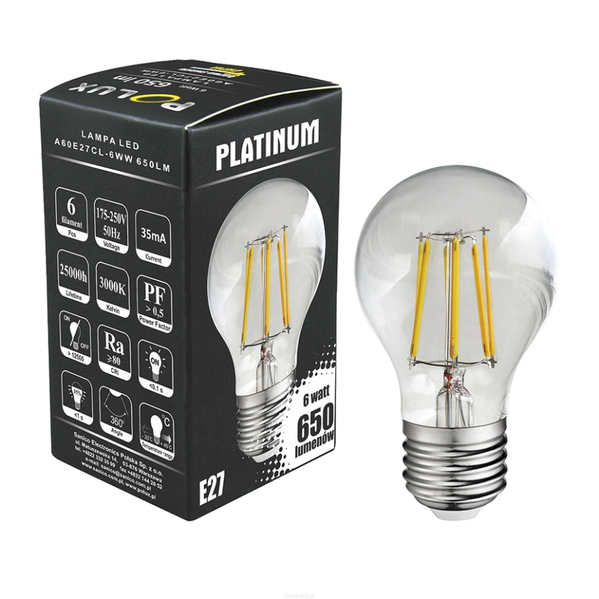 Lâmpada LED FILAMENT A60 E27/6W/230V 3000K