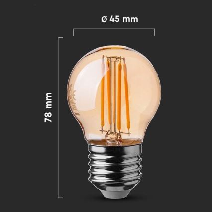 Lâmpada LED FILAMENT AMBER G45 E27/4W/230V 2200K