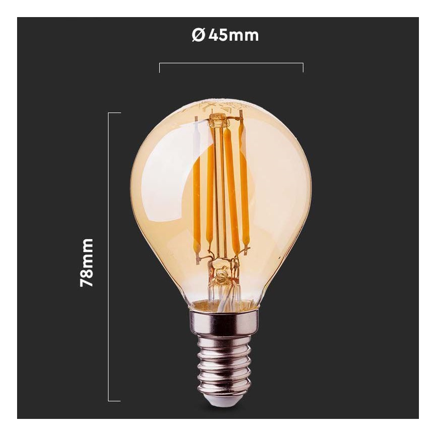 Lâmpada LED FILAMENT AMBER P45 E14/4W/230V 2200K